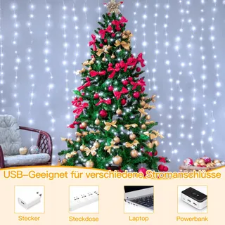OLLNY LED Lichtgordijn Waterdicht Wit 3x3m 300 LED — miniatuur 1