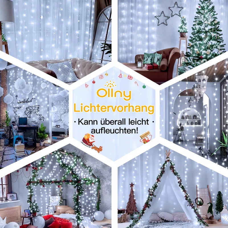 OLLNY LED Lichtgordijn Waterdicht Wit 3x3m 300 LED — foto 7