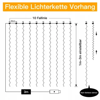 OLLNY LED Lichtgordijn Waterdicht Wit 3x3m 300 LED — miniatuur 6
