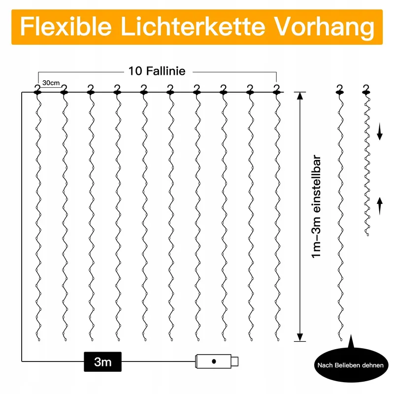 OLLNY LED Lichtgordijn Waterdicht Wit 3x3m 300 LED — foto 6