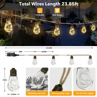 A.BIGWHALE LED Lichtsnoer Buiten 6M 20 LED Warmwit — miniatuur 6