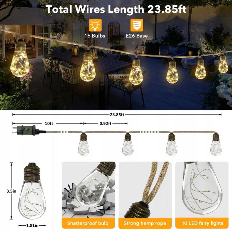 A.BIGWHALE LED Lichtsnoer Buiten 6M 20 LED Warmwit — foto 6