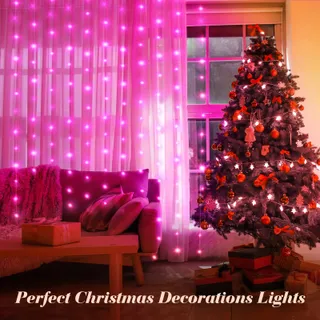 YIZHET Lichtgordijn 3x3m 300 LED Roze 8 Modi IP65 — miniatuur 4