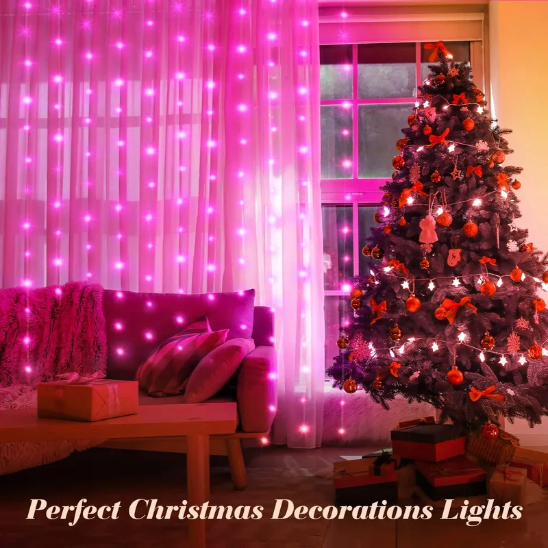 YIZHET Lichtgordijn 3x3m 300 LED Roze 8 Modi IP65 β foto 4