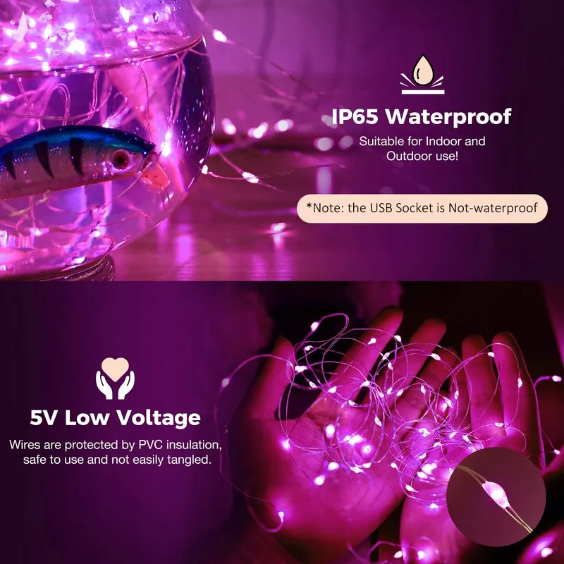 YIZHET Lichtgordijn 3x3m 300 LED Roze 8 Modi IP65 β foto 5