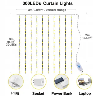 YIZHET Lichtgordijn 3x3m 300 LED Roze 8 Modi IP65 — miniatuur 2