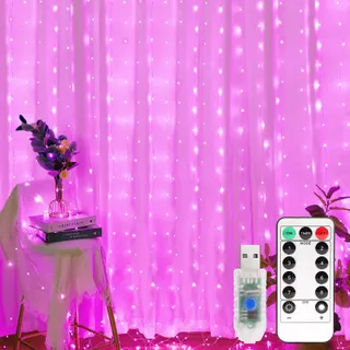 YIZHET Lichtgordijn 3x3m 300 LED Roze 8 Modi IP65 — miniatuur 1