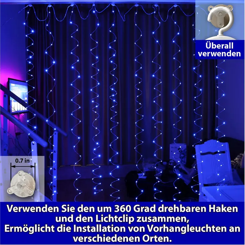 HXWEIYE LED Lichtgordijn 300LED 3x3m USB 8 Modi — foto 4