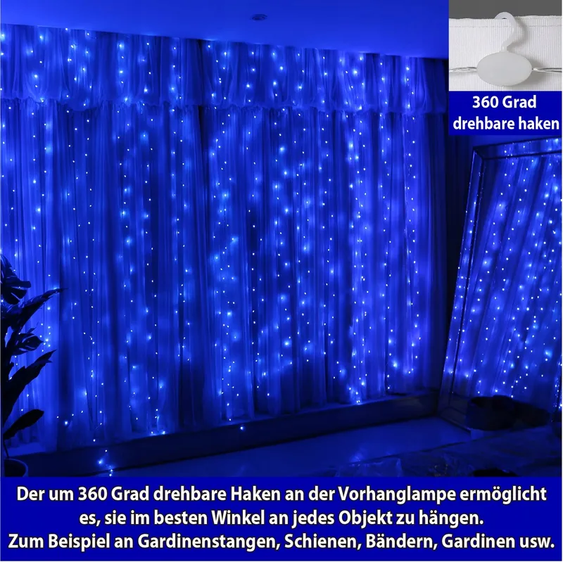 HXWEIYE LED Lichtgordijn 300LED 3x3m USB 8 Modi — foto 3