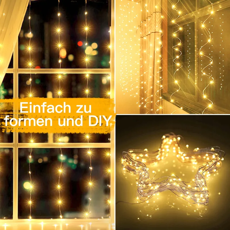 OLLNY Lichtgordijn 3x3m 300LED Warmwit Waterdicht USB — foto 5