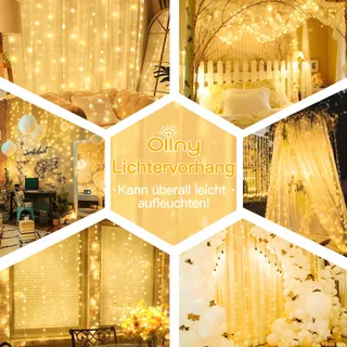 OLLNY Lichtgordijn 3x3m 300LED Warmwit Waterdicht USB — miniatuur 7