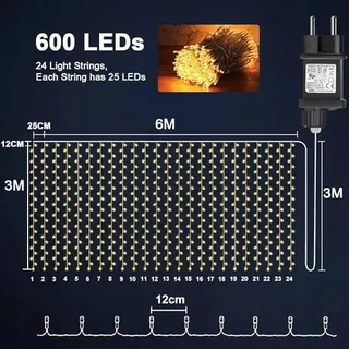 JOYCOME LED Lichtgordijn Waterdicht 6x3m 600 LED 8 Modi — miniatuur 1