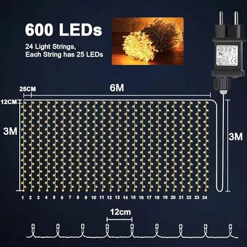 JOYCOME LED Lichtgordijn Waterdicht 6x3m 600 LED 8 Modi — foto 1
