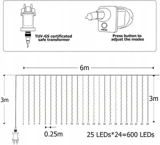 JOYCOME LED Lichtgordijn Decoratief 6x3m 600LED — miniatuur 2