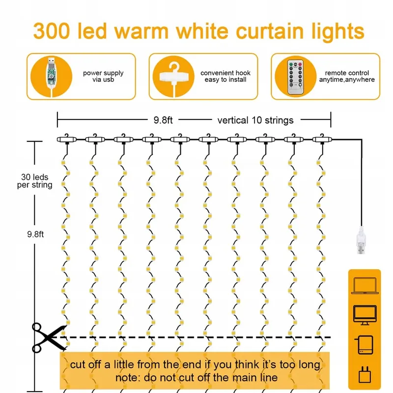 AOMIG LED Gordijnverlichting Waterdicht 3x3M 300 LED — foto 2