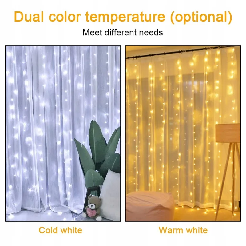 AOMIG LED Lichtgordijn Decoratief Wit USB 3x3M — foto 5