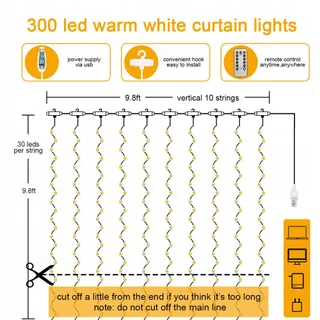 AOMIG LED Lichtgordijn Decoratief Wit USB 3x3M — miniatuur 2