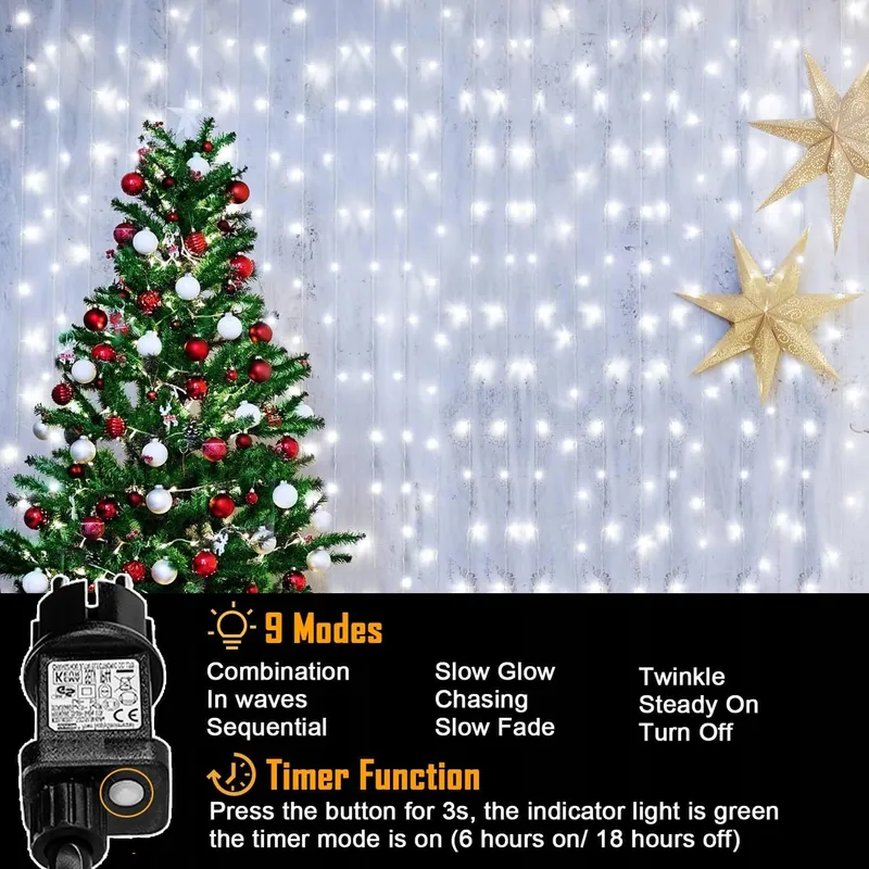YOWIN LED Lichtgordijn 6x3m 600 LED Met Stekker — foto 4