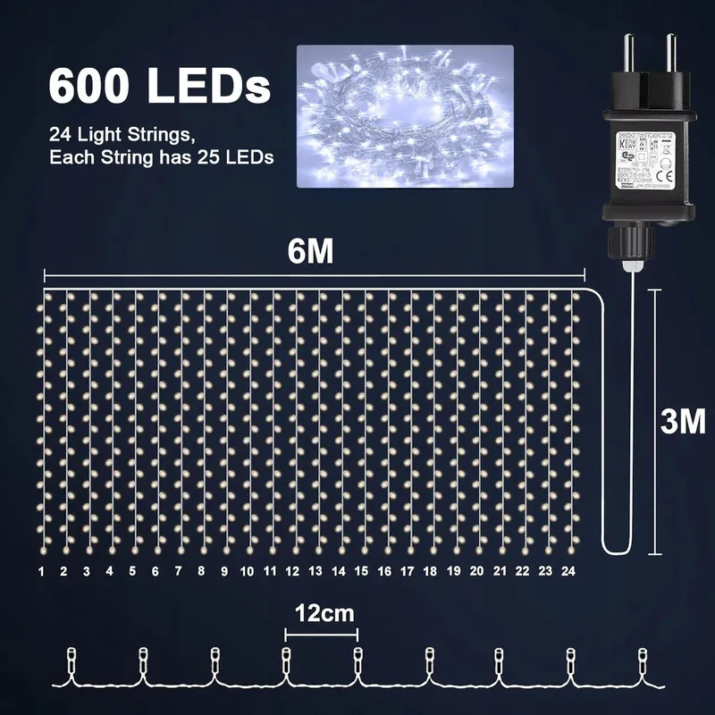 YOWIN LED Lichtgordijn 6x3m 600 LED Met Stekker — foto 3