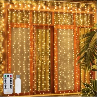 OLLNY LED Lichtgordijn 2x2m 200 LED USB Koudwit — miniatuur 9