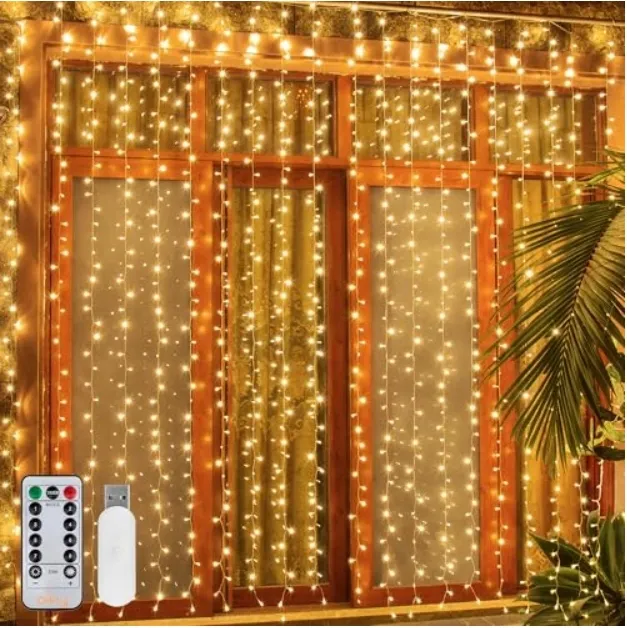 OLLNY LED Lichtgordijn 2x2m 200 LED USB Koudwit — foto 9