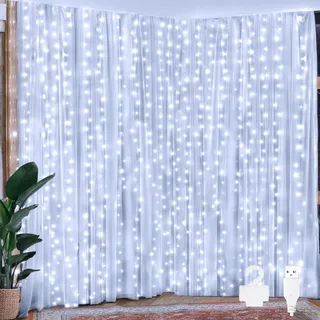 OLLNY LED Lichtgordijn 2x2m 200 LED USB Koudwit — miniatuur 1
