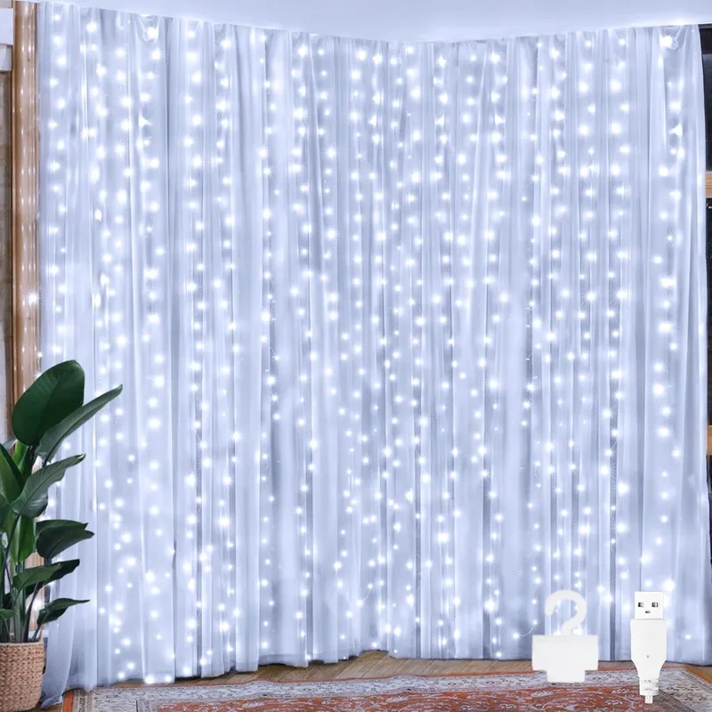 OLLNY LED Lichtgordijn 2x2m 200 LED USB Koudwit — foto 1