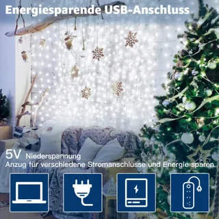 OLLNY LED Lichtgordijn 2x2m 200 LED USB Koudwit — miniatuur 5