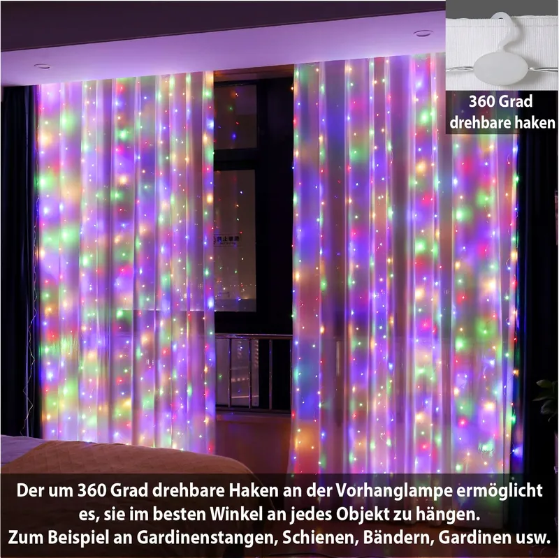 HXWEIYE LED Lichtgordijn Multikleur 300 LED 3x3m 8 Modi — foto 3
