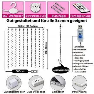 HXWEIYE LED Lichtgordijn Multikleur 300 LED 3x3m 8 Modi — miniatuur 5