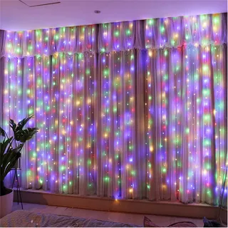 HXWEIYE LED Lichtgordijn Multikleur 300 LED 3x3m 8 Modi — miniatuur 2