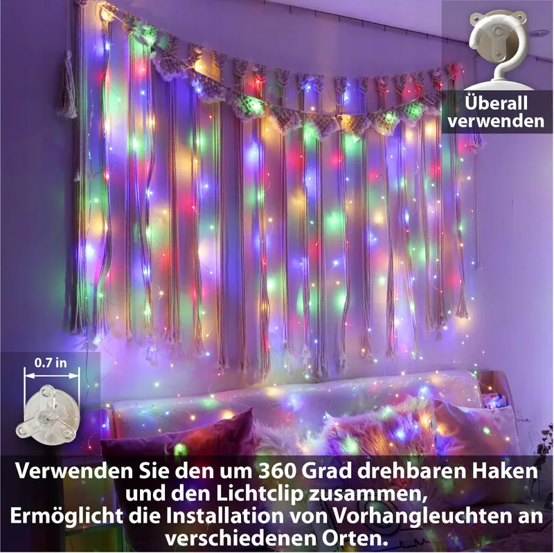 HXWEIYE LED Lichtgordijn Multikleur 300 LED 3x3m 8 Modi — foto 1