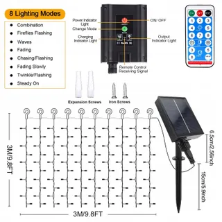 ACXILEXY Solar Lichtgordijn Buiten 3x3M 300 LED Afstandsbediening — miniatuur 7
