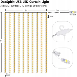 DAZSPIRIT Lichtgordijn Waterdicht 3Mx3M 300LED — miniatuur 2