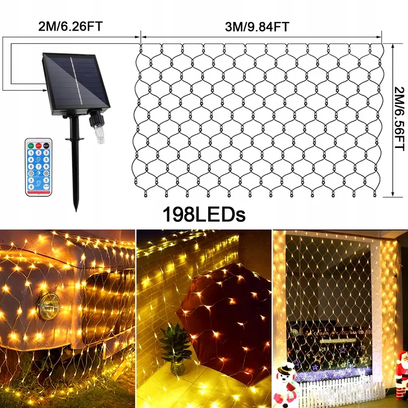 WOSKJXAS Solar LED Netverlichting Waterdicht 192 LED 2x3M — foto 6
