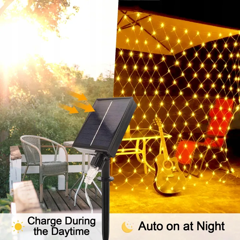 WOSKJXAS Solar LED Netverlichting Waterdicht 192 LED 2x3M — foto 3