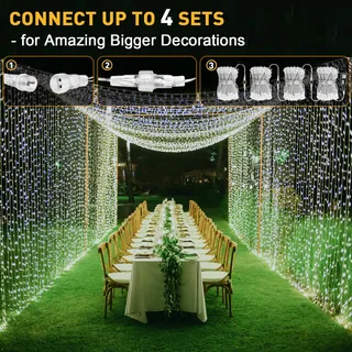 YOWIN 2 Stuks LED Lichtgordijn 6x3m 600 LED Waterdicht Wit — miniatuur 6