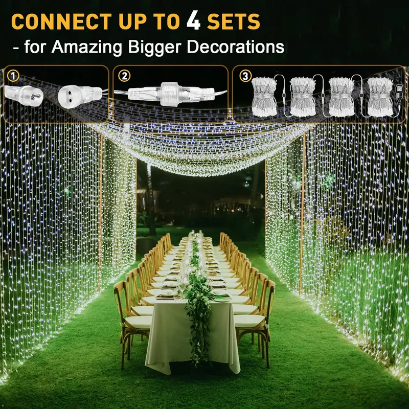 YOWIN 2 Stuks LED Lichtgordijn 6x3m 600 LED Waterdicht Wit — foto 6
