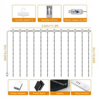 JSDOIN Lichtgordijn Decoratief 3,6x3m 360LED 8 Standen — miniatuur 4