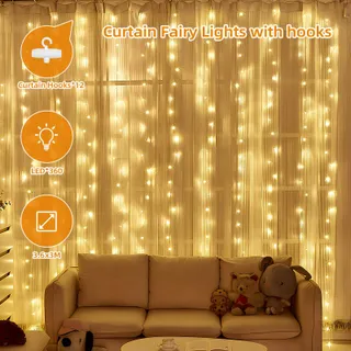 JSDOIN Lichtgordijn Decoratief 3,6x3m 360LED 8 Standen — miniatuur 2