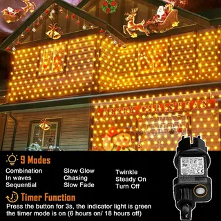 YOWIN Lichtnet Buiten 3x2m 200 LED Timer IP65 Waterdicht — miniatuur 3