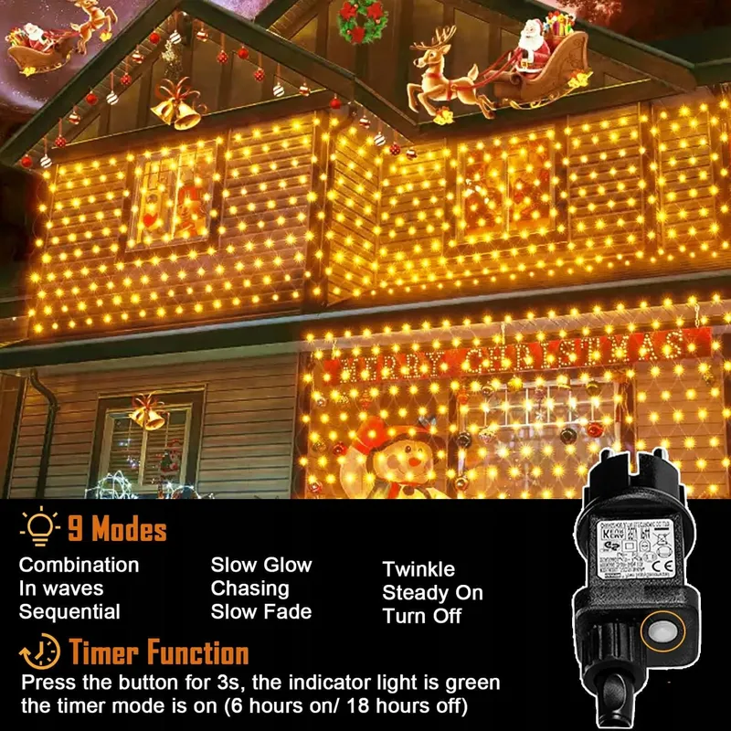 YOWIN Lichtnet Buiten 3x2m 200 LED Timer IP65 Waterdicht — foto 3