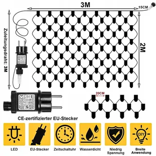 YOWIN Lichtnet Buiten 3x2m 200 LED Timer IP65 Waterdicht — miniatuur 2