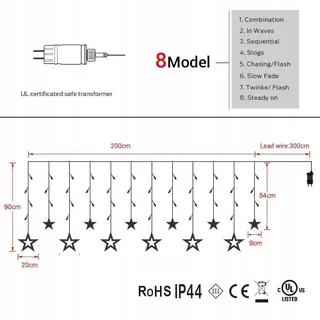 GLOBALINK Lichtgordijn met Sterren Decoratie 138LED — miniatuur 4