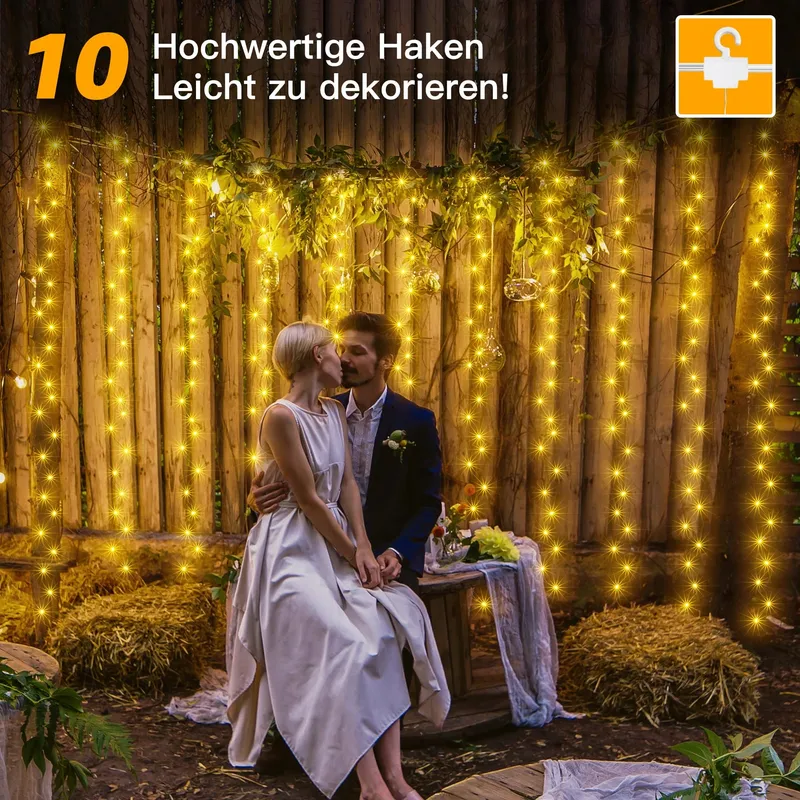 OLLNY LED Lichtgordijn Binnen Buiten 2x2m 200LED USB Warmwit — foto 4