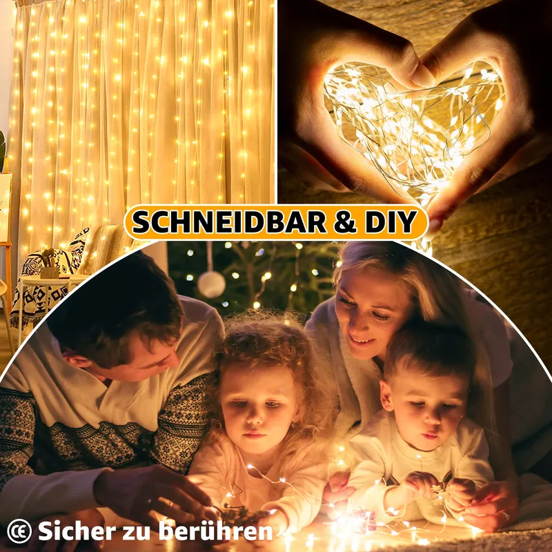 OLLNY LED Lichtgordijn Binnen Buiten 2x2m 200LED USB Warmwit — foto 6