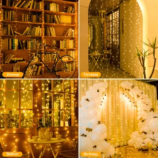 OLLNY LED Lichtgordijn Binnen Buiten 2x2m 200LED USB Warmwit — miniatuur 7