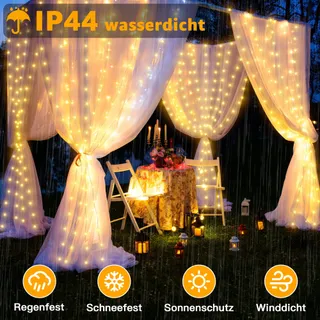 OLLNY LED Lichtgordijn Binnen Buiten 2x2m 200LED USB Warmwit — miniatuur 3