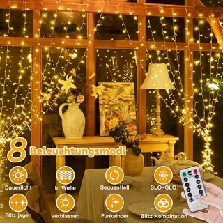 OLLNY Lichtgordijn met Afstandsbediening Dimbaar 3x3m 300 LED — miniatuur 3