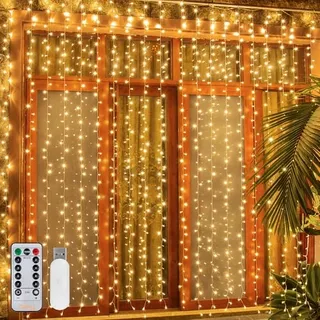 OLLNY Lichtgordijn met Afstandsbediening Dimbaar 3x3m 300 LED — miniatuur 1